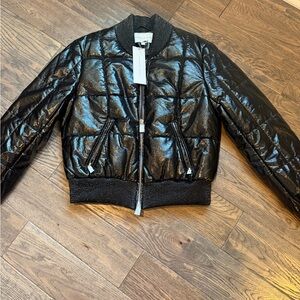 Veronica Beard Shiny Quilted Malin Zip Front Bomber Jacket - Black Women’s L